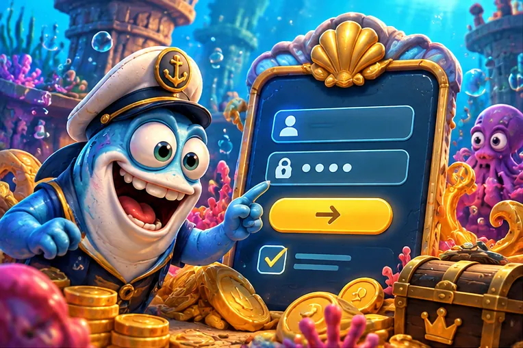 Shark captain pointing at a casino login form